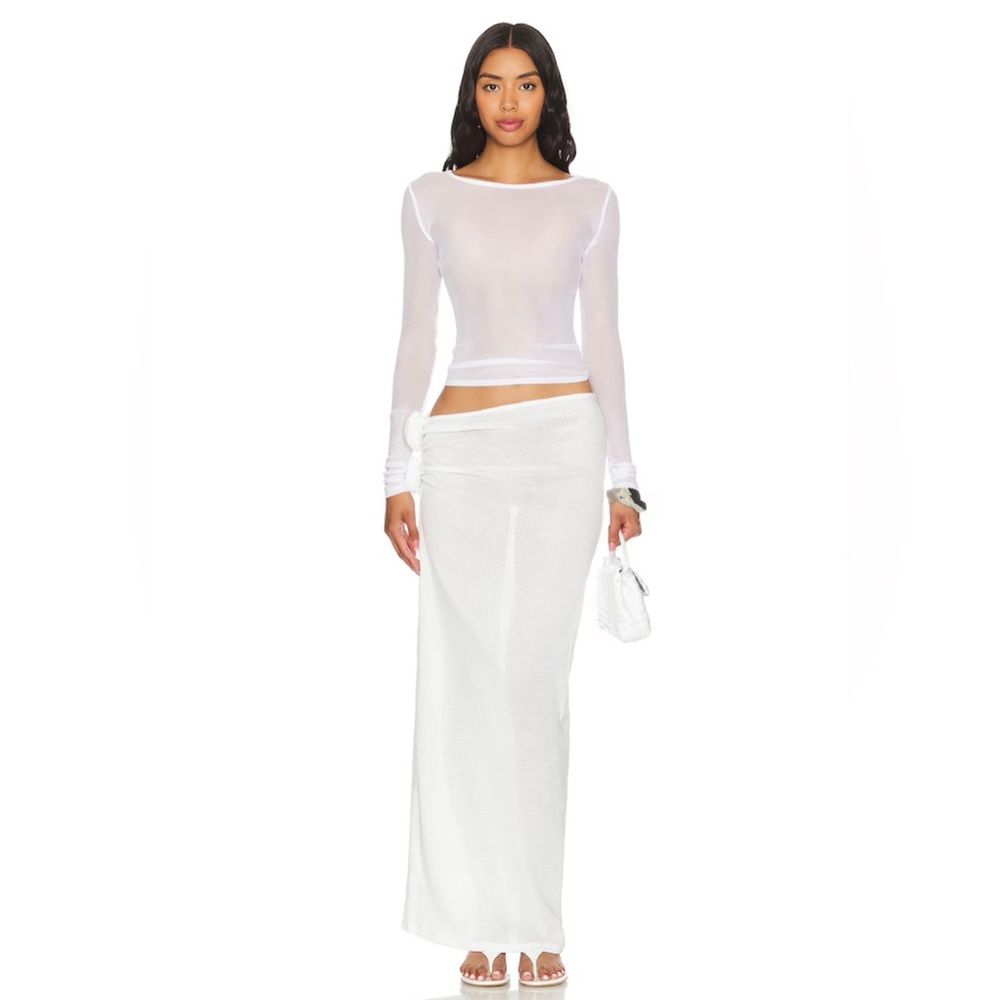Lioness White Maxi Skirt with Side Rose Accent